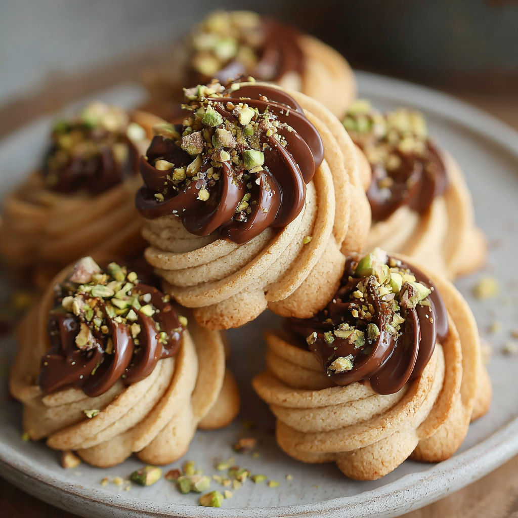 A plate of cookies with chocolate and nuts.