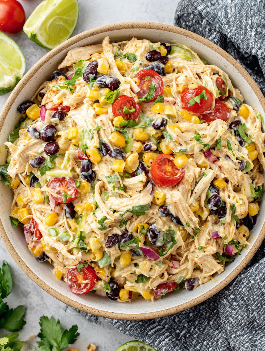 A bowl of food with tomatoes, corn, and black beans.