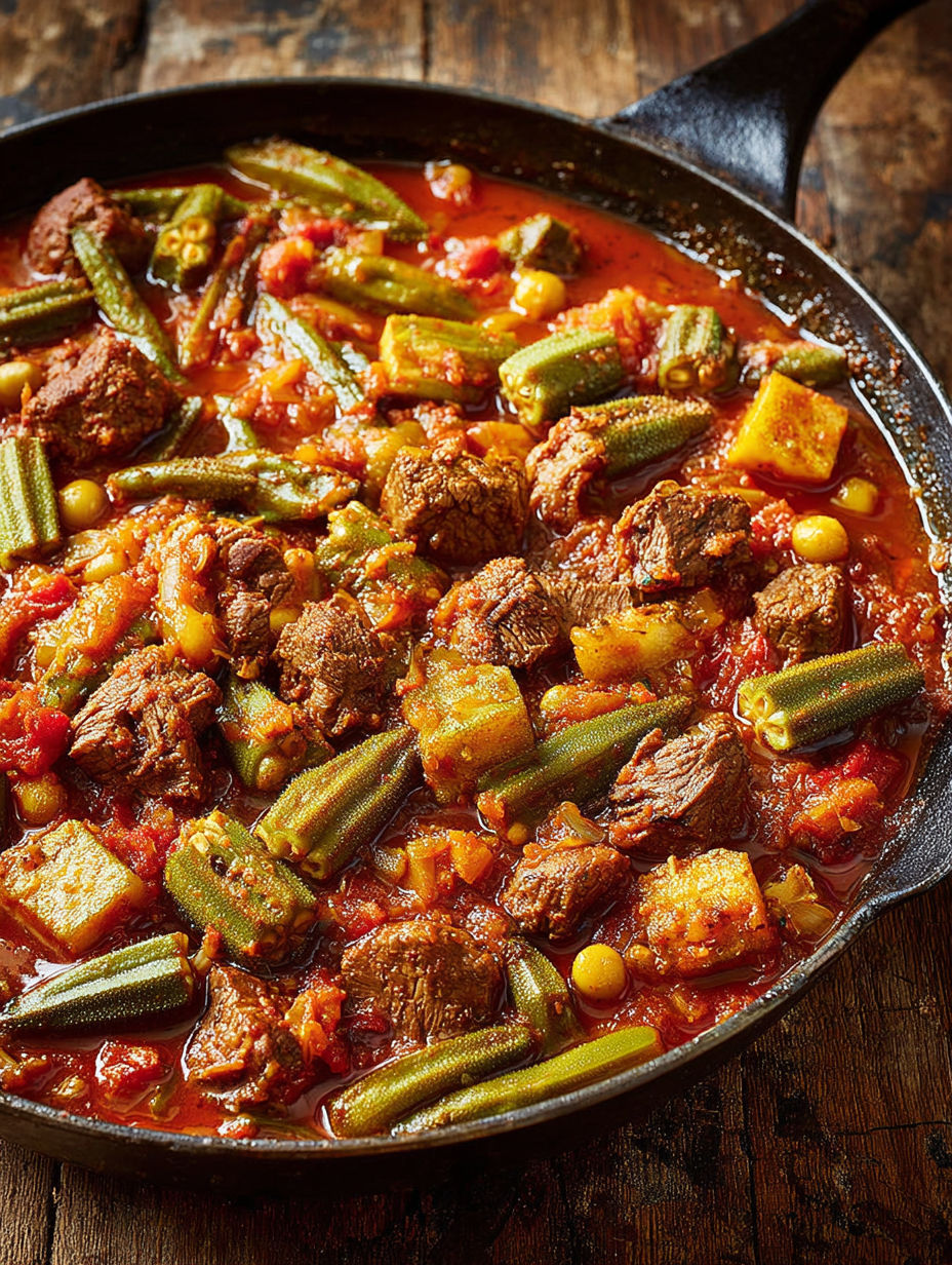 A close up of a delicious Bamia stew.