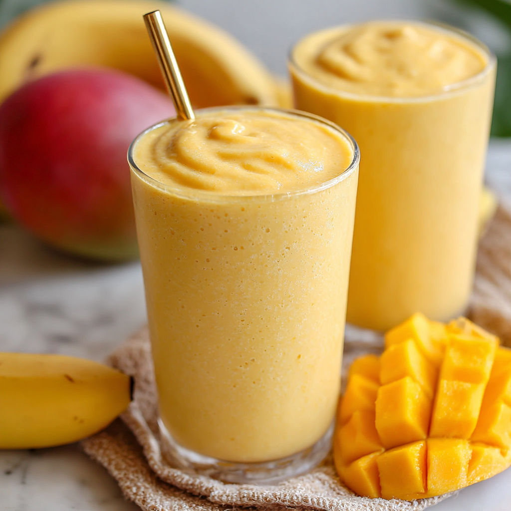 Two glasses of mango smoothie.