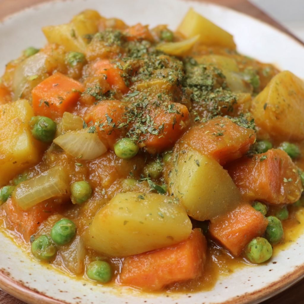 A bowl of food with peas and potatoes.