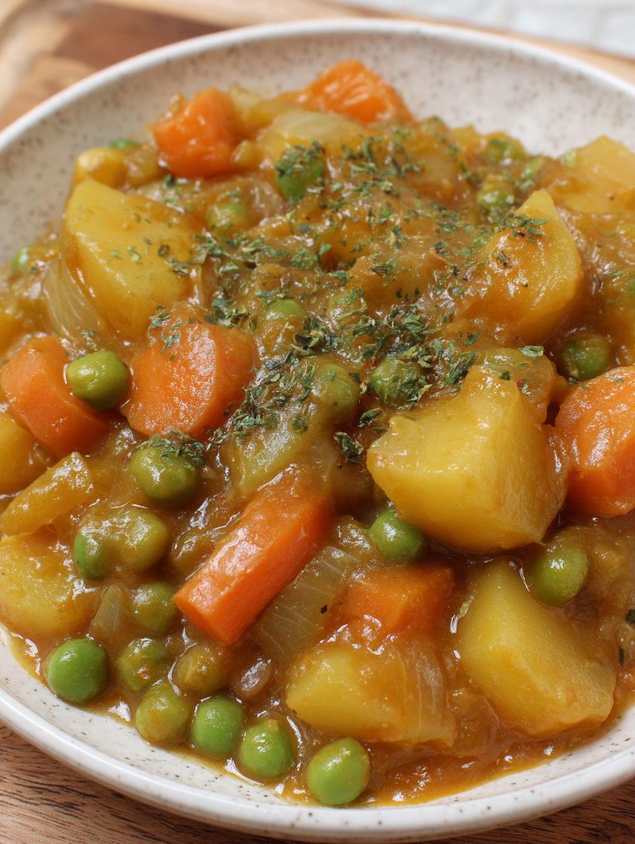 A bowl of food with peas and potatoes.