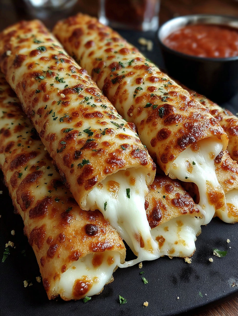 A close up of a cheese and herb stuffed pizza.