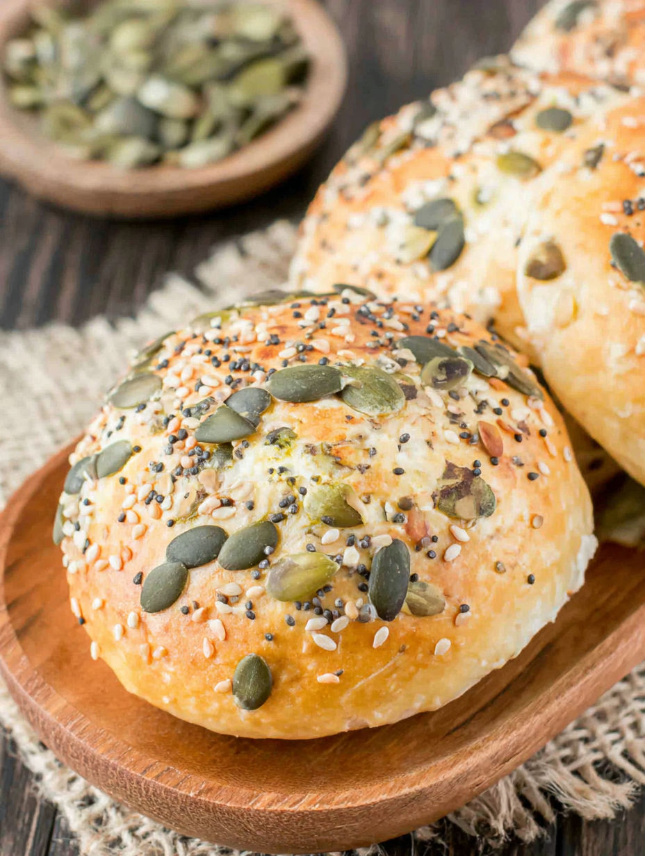 A loaf of bread with seeds on top.