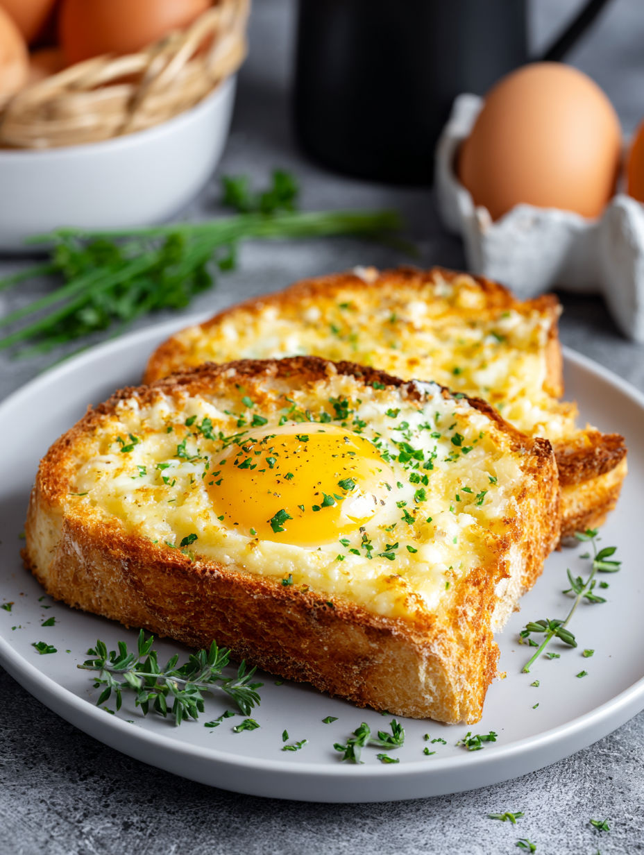Toast with egg and cheese.