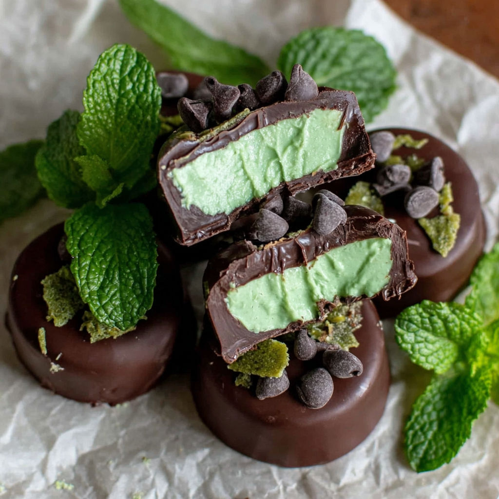 A close up of a homemade Andes mint chocolate.