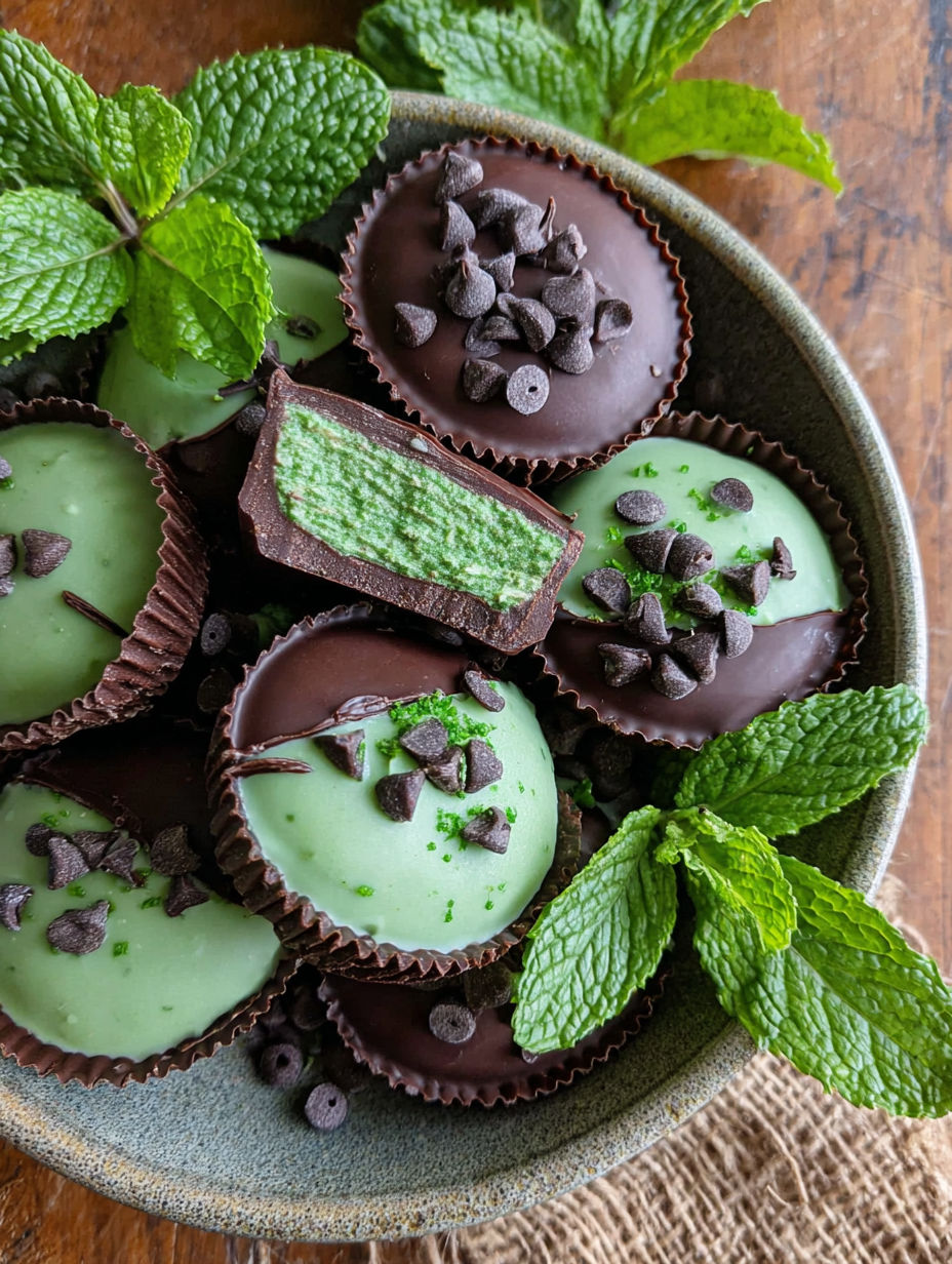 A bowl of chocolate cupcakes with mint leaves.