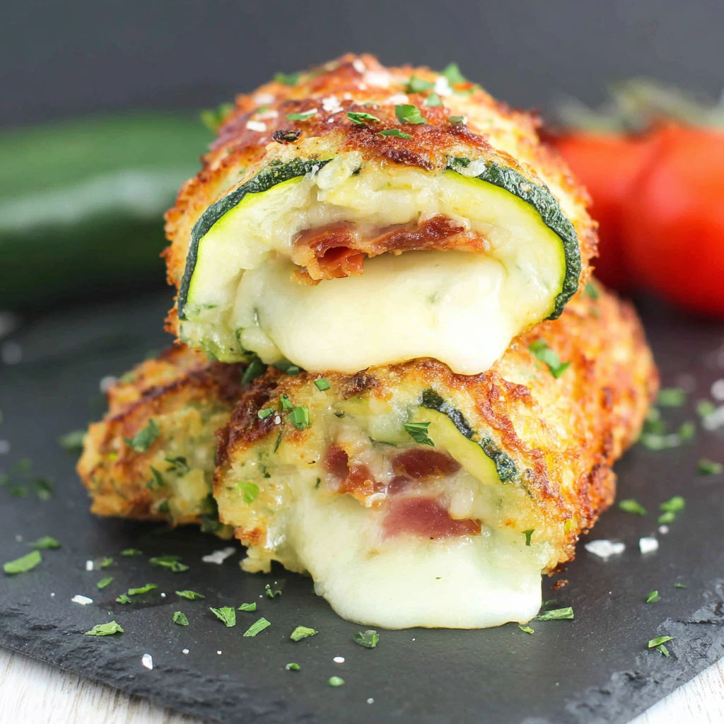 A zucchini cordon bleu is on a plate.