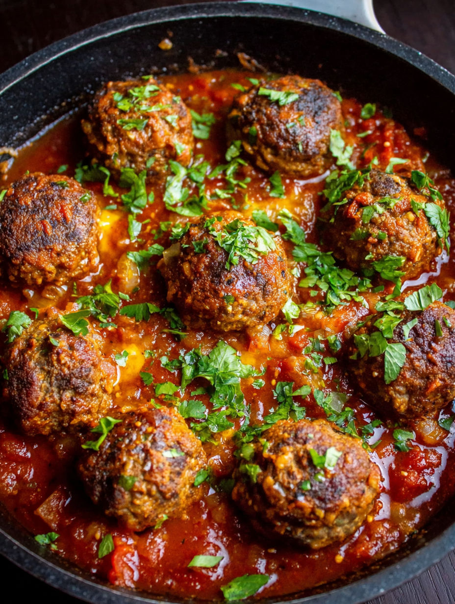 A bowl of meatballs with sauce.