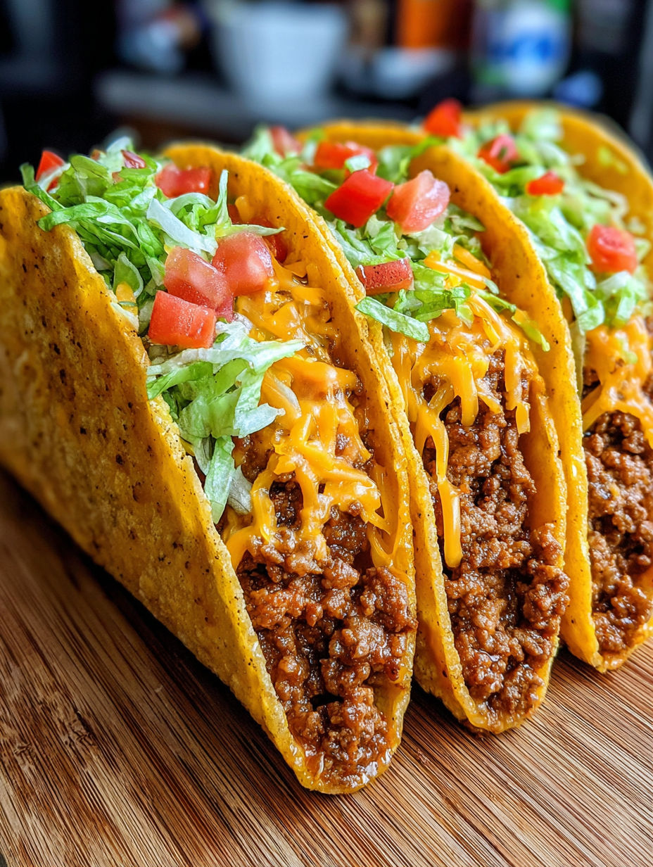 Two tacos with cheese and tomatoes on a table.