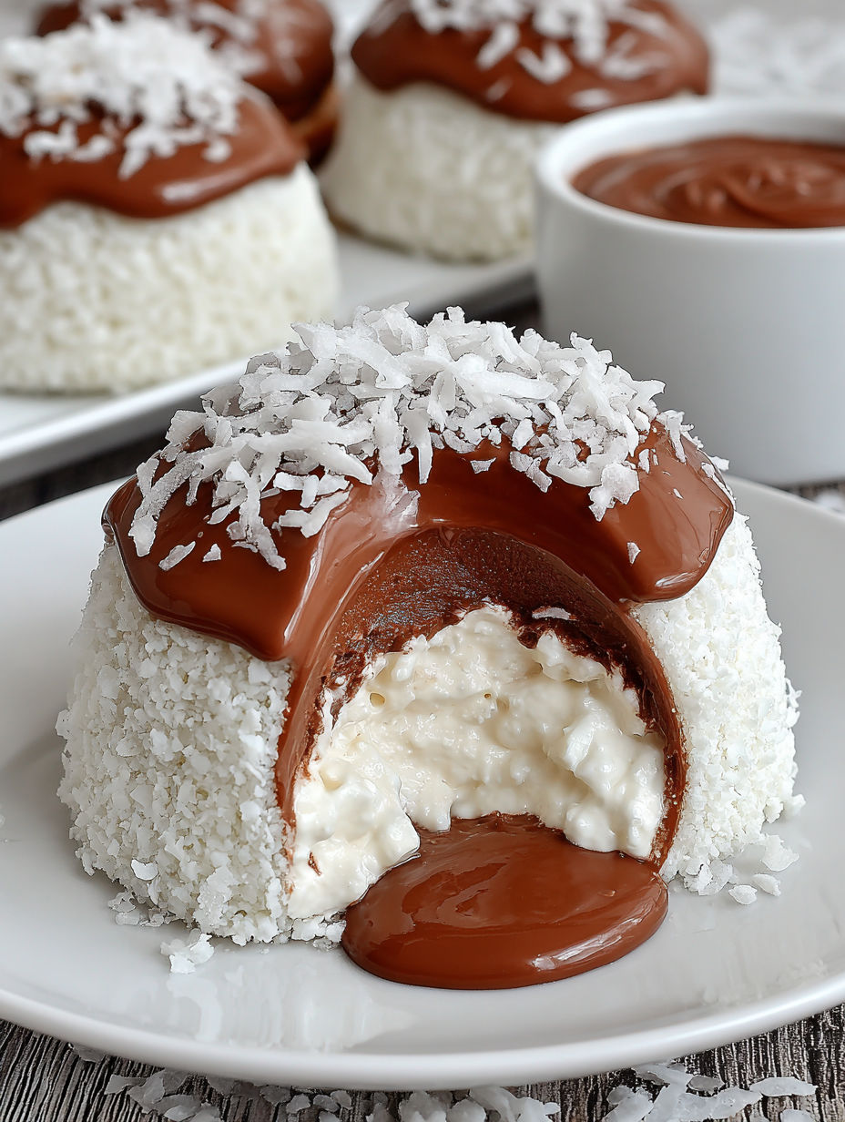 A white plate with a chocolate covered dessert.