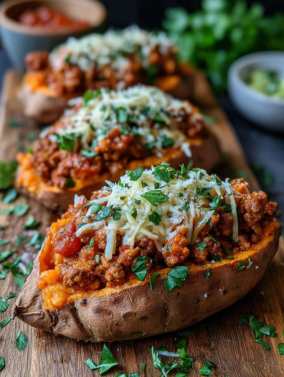 A close up of a baked potato with meat and cheese.