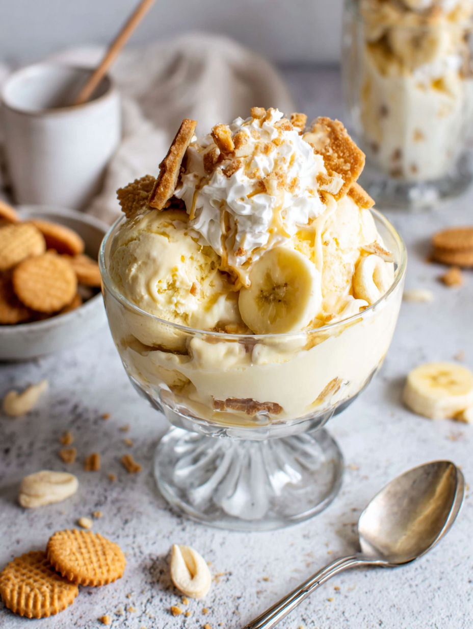 A glass of banana pudding ice cream.
