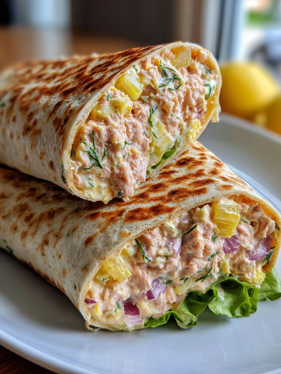 A wrap with meat and vegetables on a white plate.