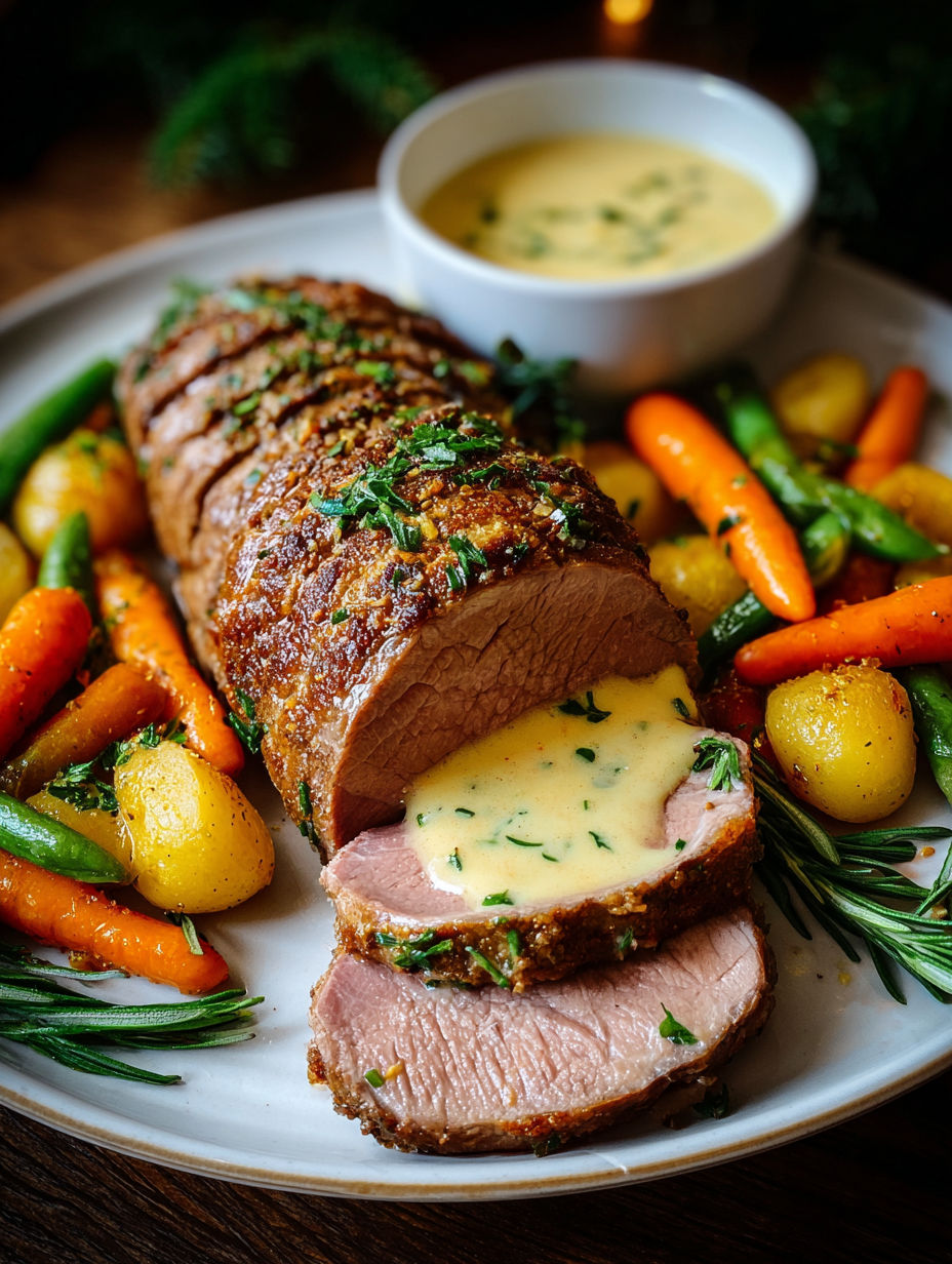 A plate of food with a piece of meat and a bowl of sauce.