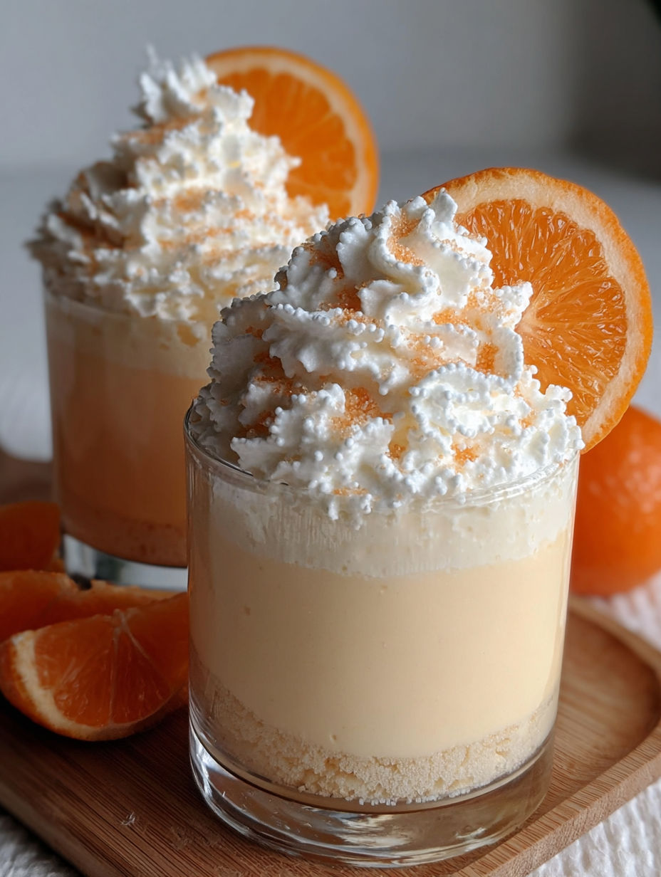 A glass of orange creamsicle mousse with orange slices on the side.