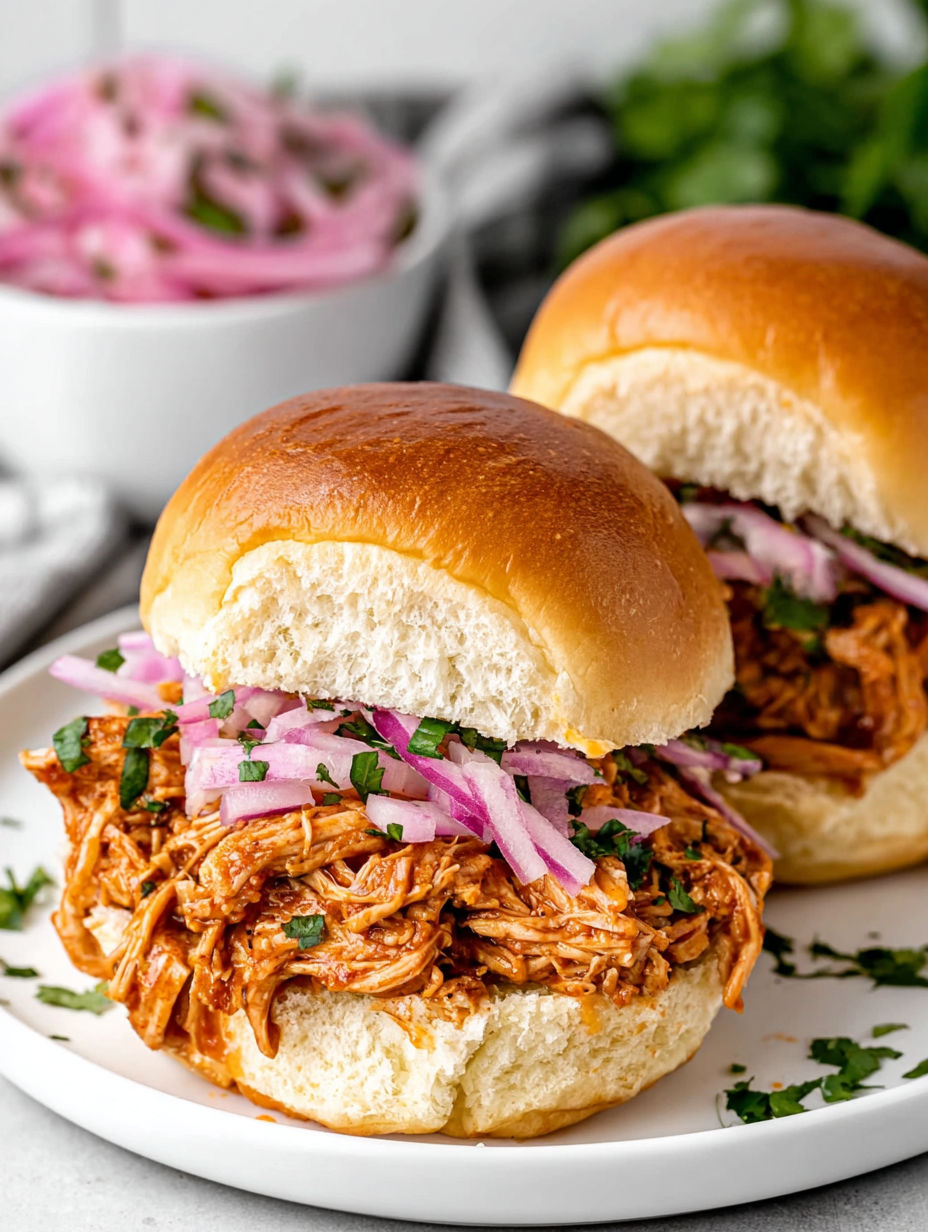 Two sandwiches with meat and onions.