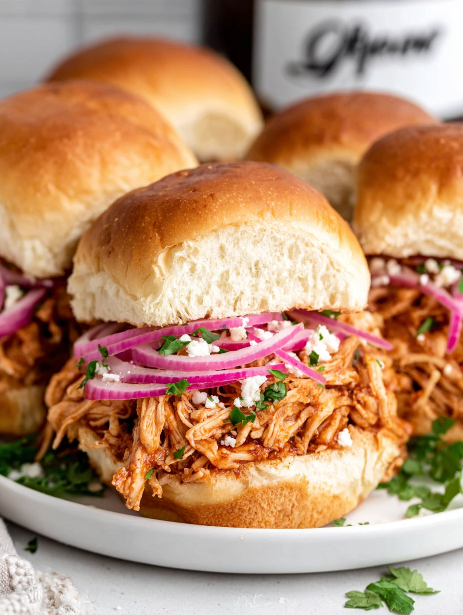 A plate of sandwiches with meat and onions.