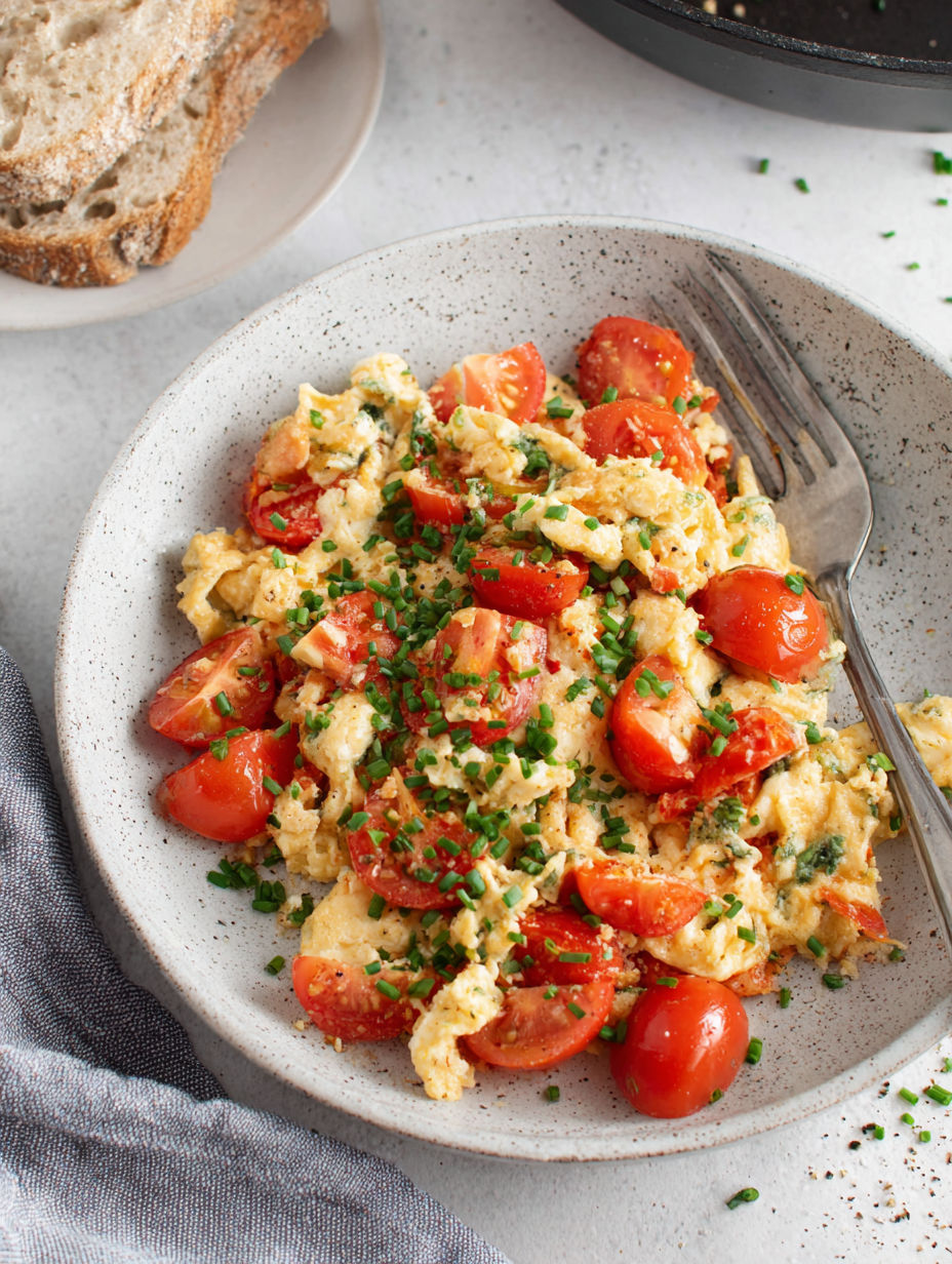 A plate of food with tomatoes and herbs.