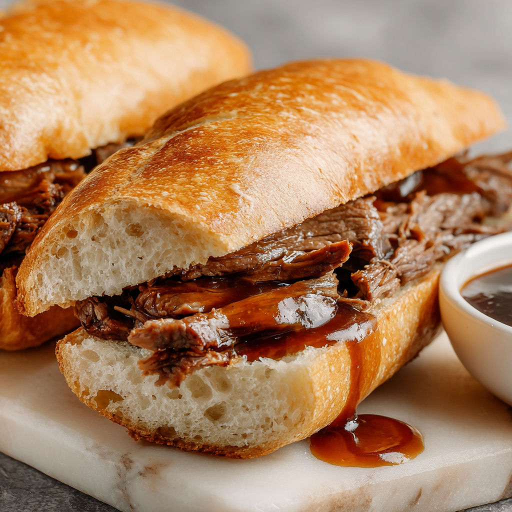 A crockpot French dip sandwich.
