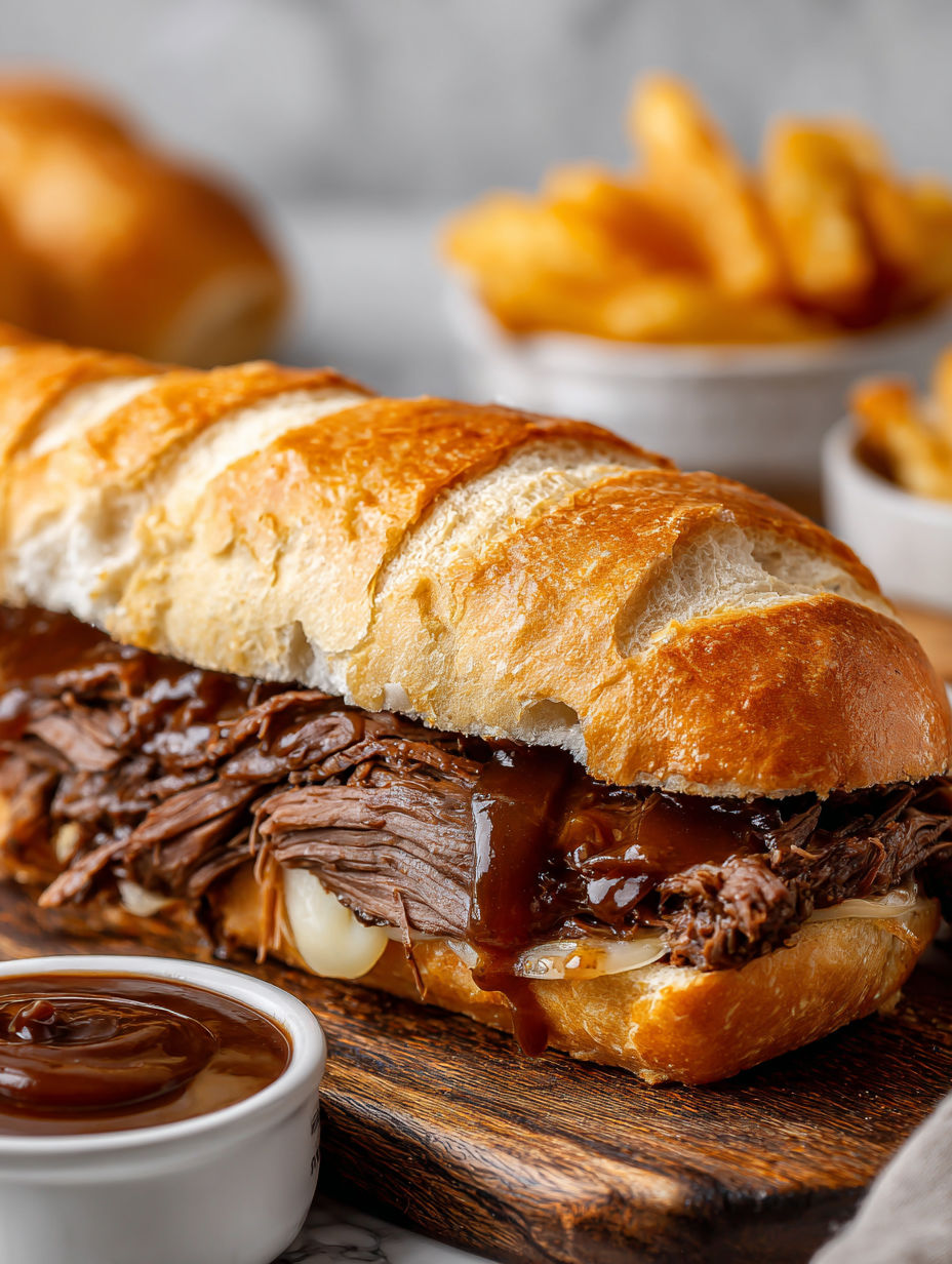 A sandwich with meat and gravy on it.