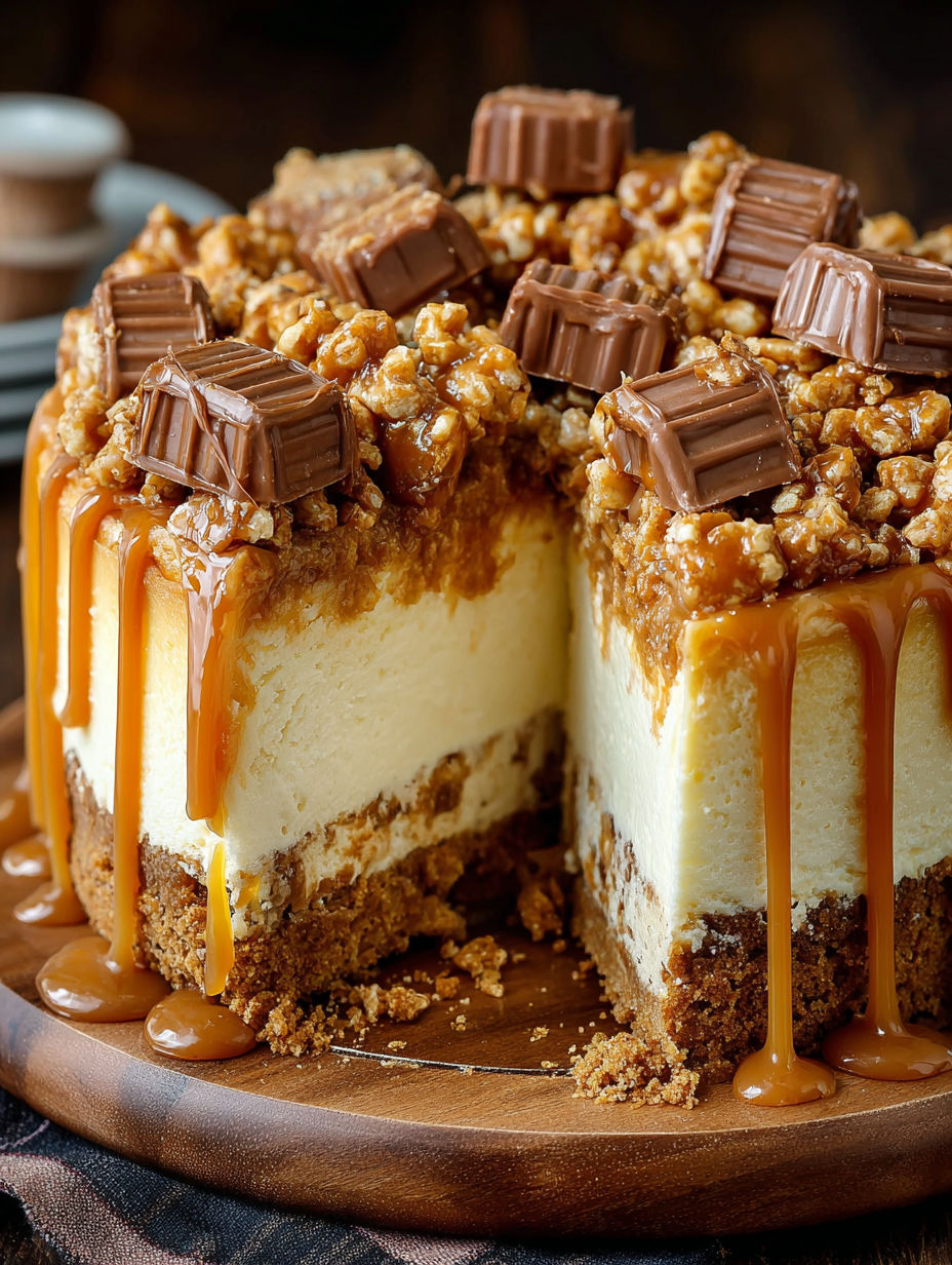 A slice of cake with chocolate and caramel drizzle.