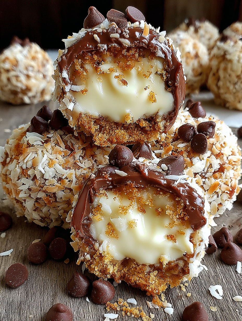 A chocolate covered pastry with white filling.