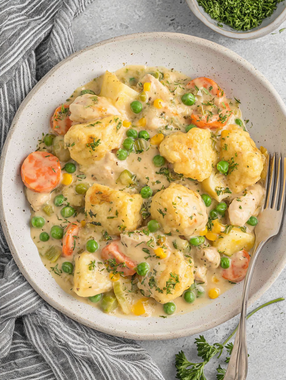 A bowl of food with peas, carrots, and chicken.