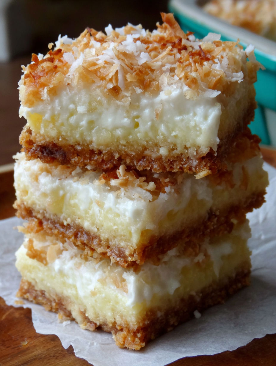 A stack of coconut cream bars.