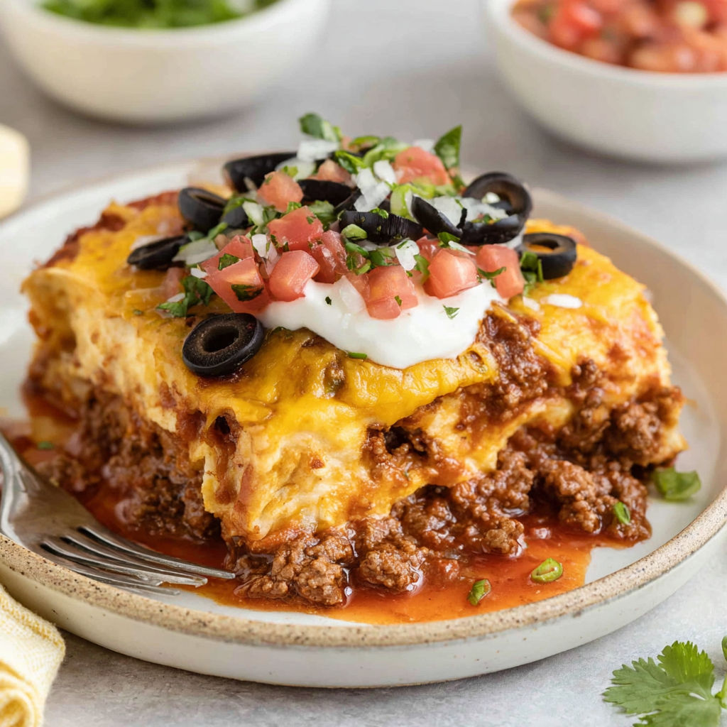 A plate of food with a burrito on top.