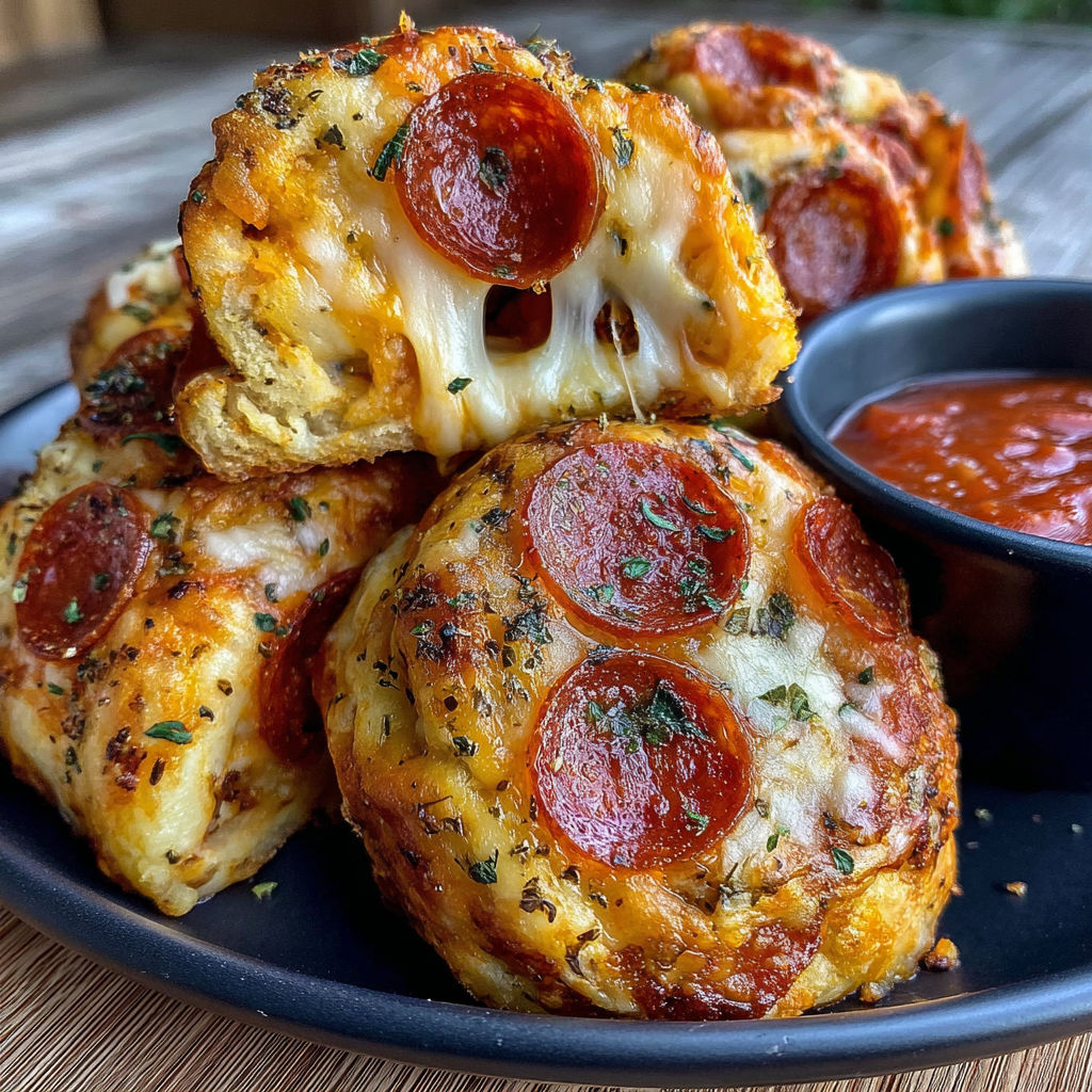A plate of cheesy pepperoni pizza roll ups.