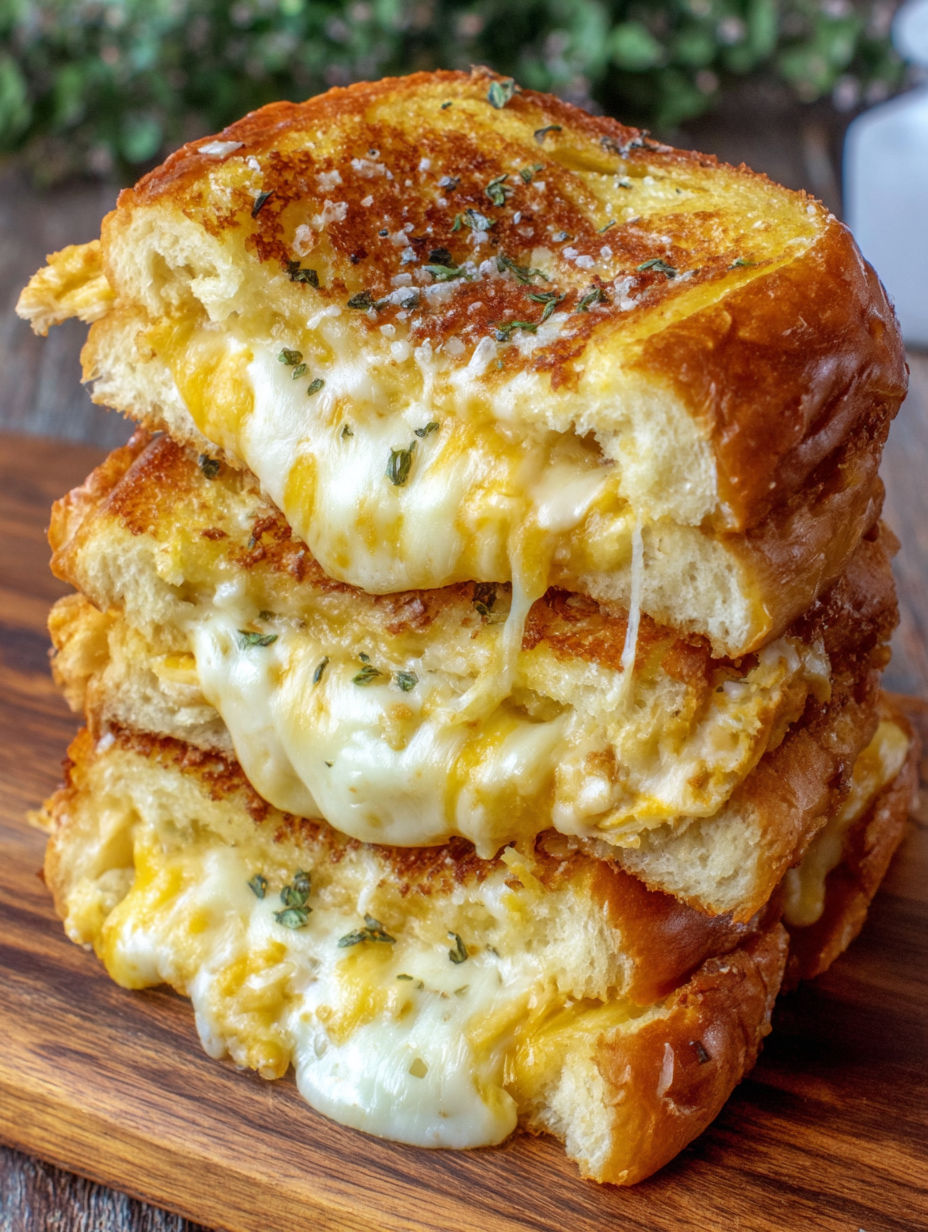 A stack of grilled cheese sandwiches.