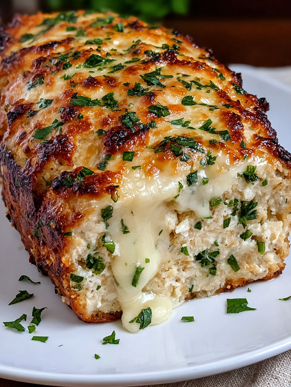 A slice of garlic Parmesan chicken meatloaf.