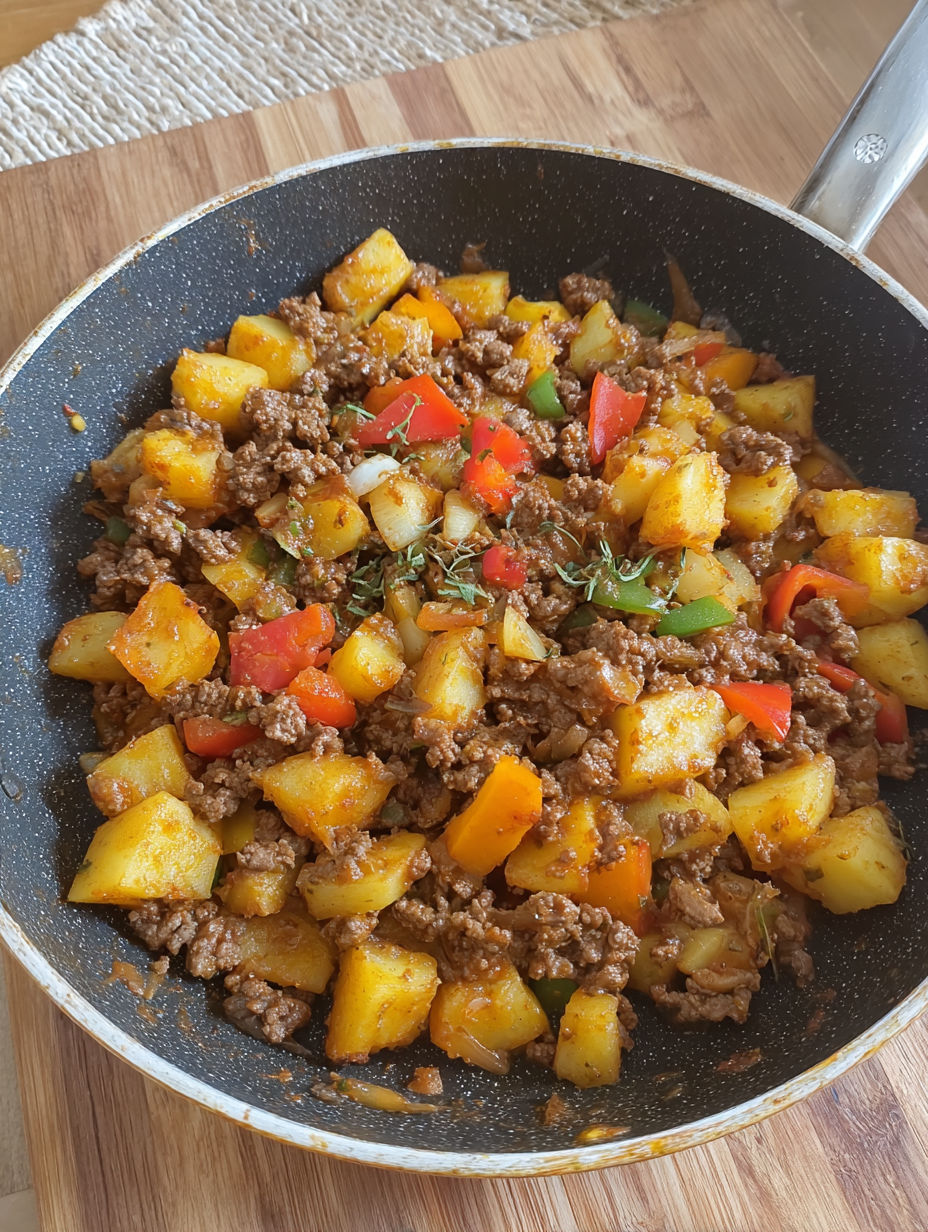A pan of food with a variety of vegetables and meat.