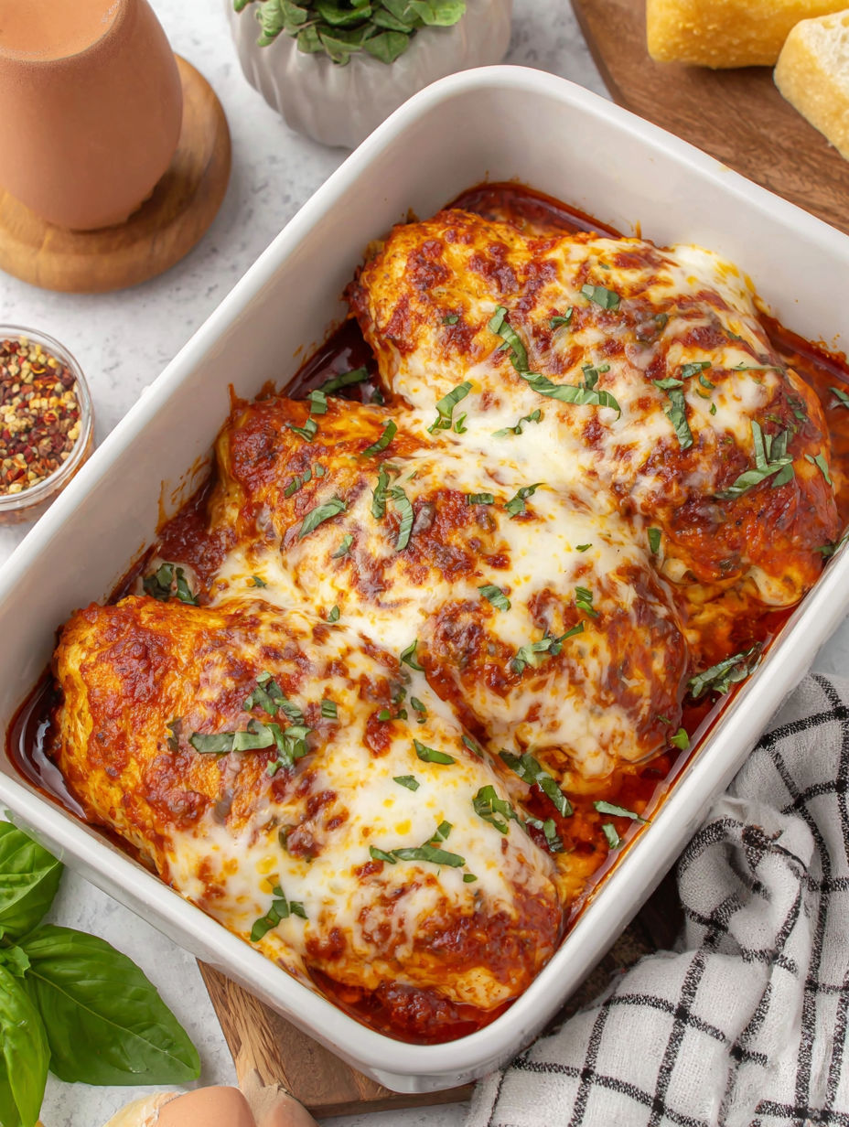 A dish of baked ricotta chicken.