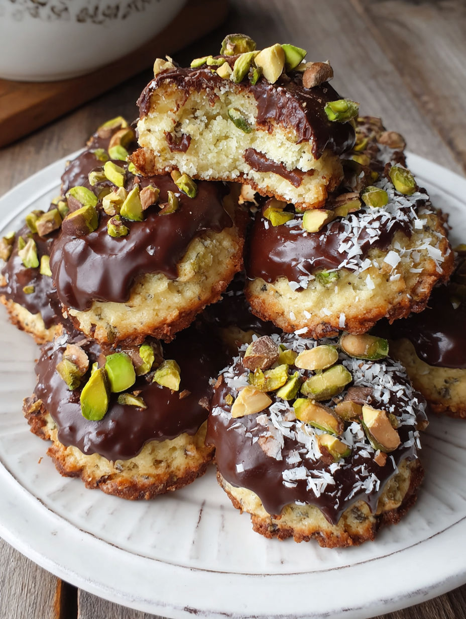 A stack of chocolate covered almonds.