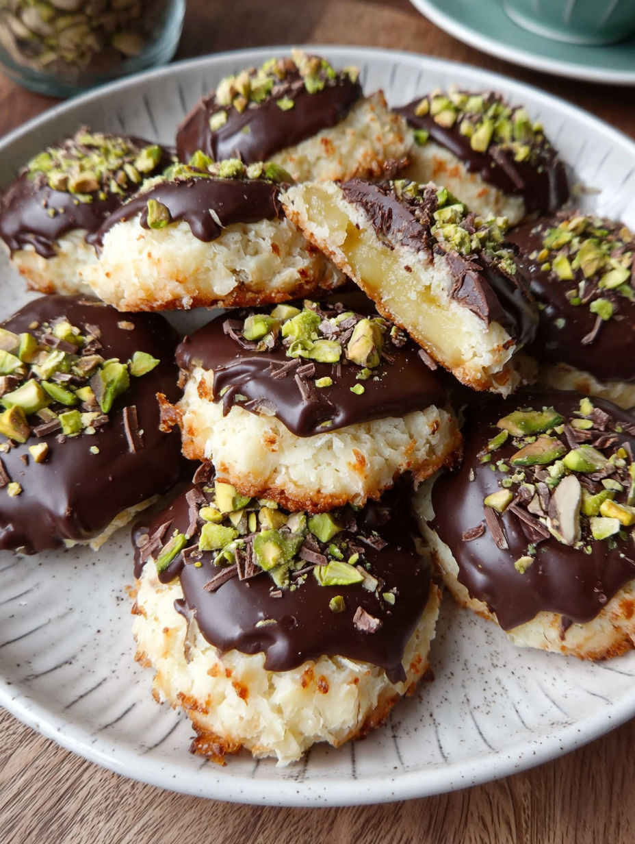 A plate of chocolate covered pastries.