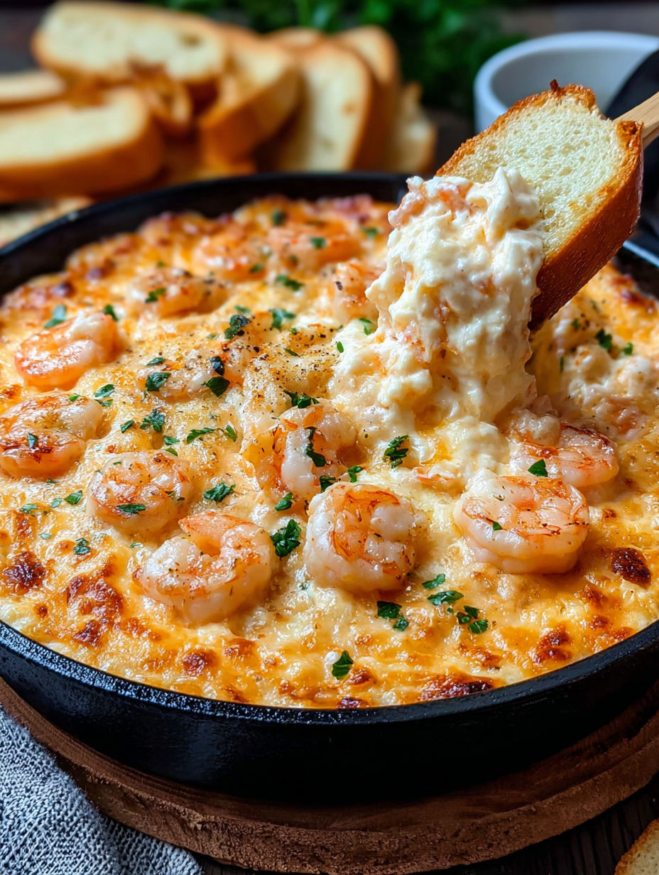 A delicious cheesy shrimp and crab bake dip.