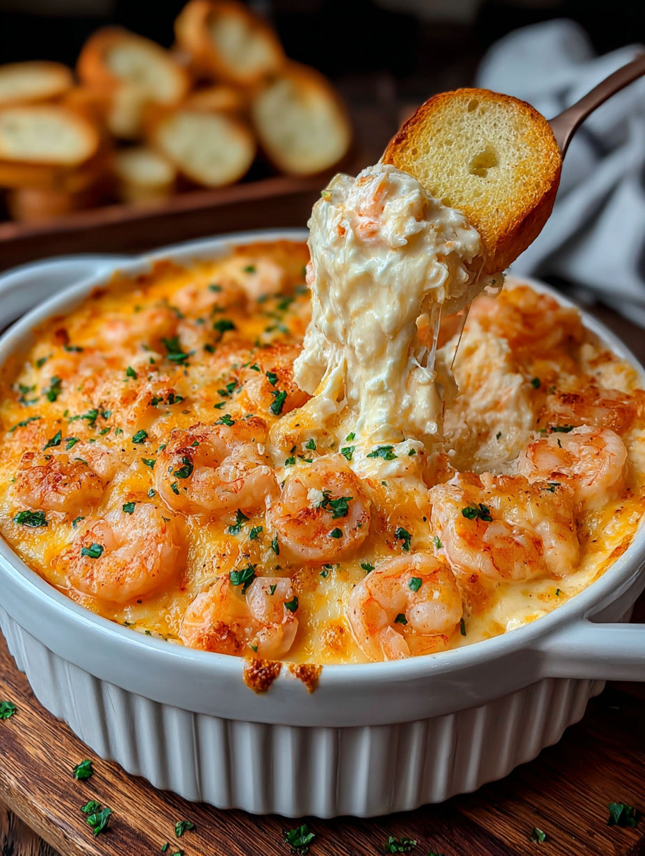 A delicious cheesy shrimp and crab bake dip.