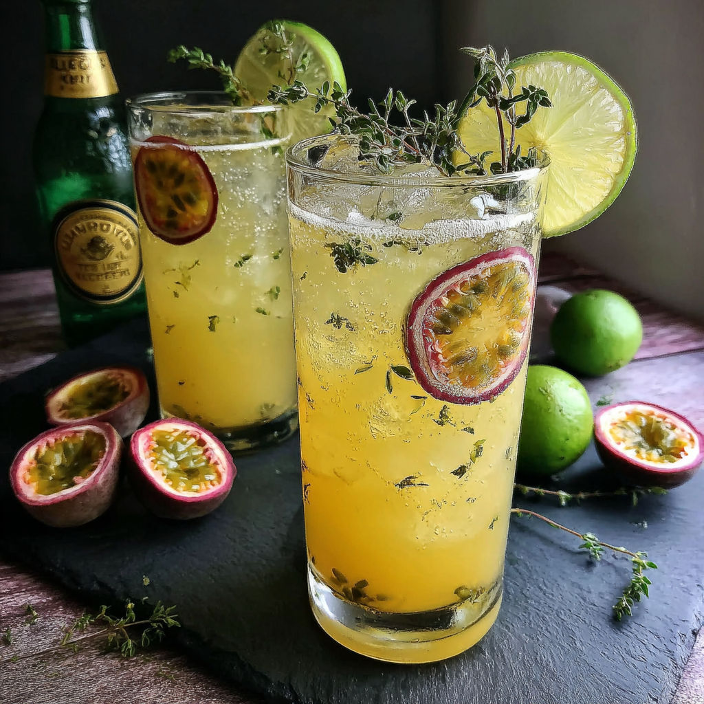 Two glasses of a cocktail made with citron vert and gingembre.