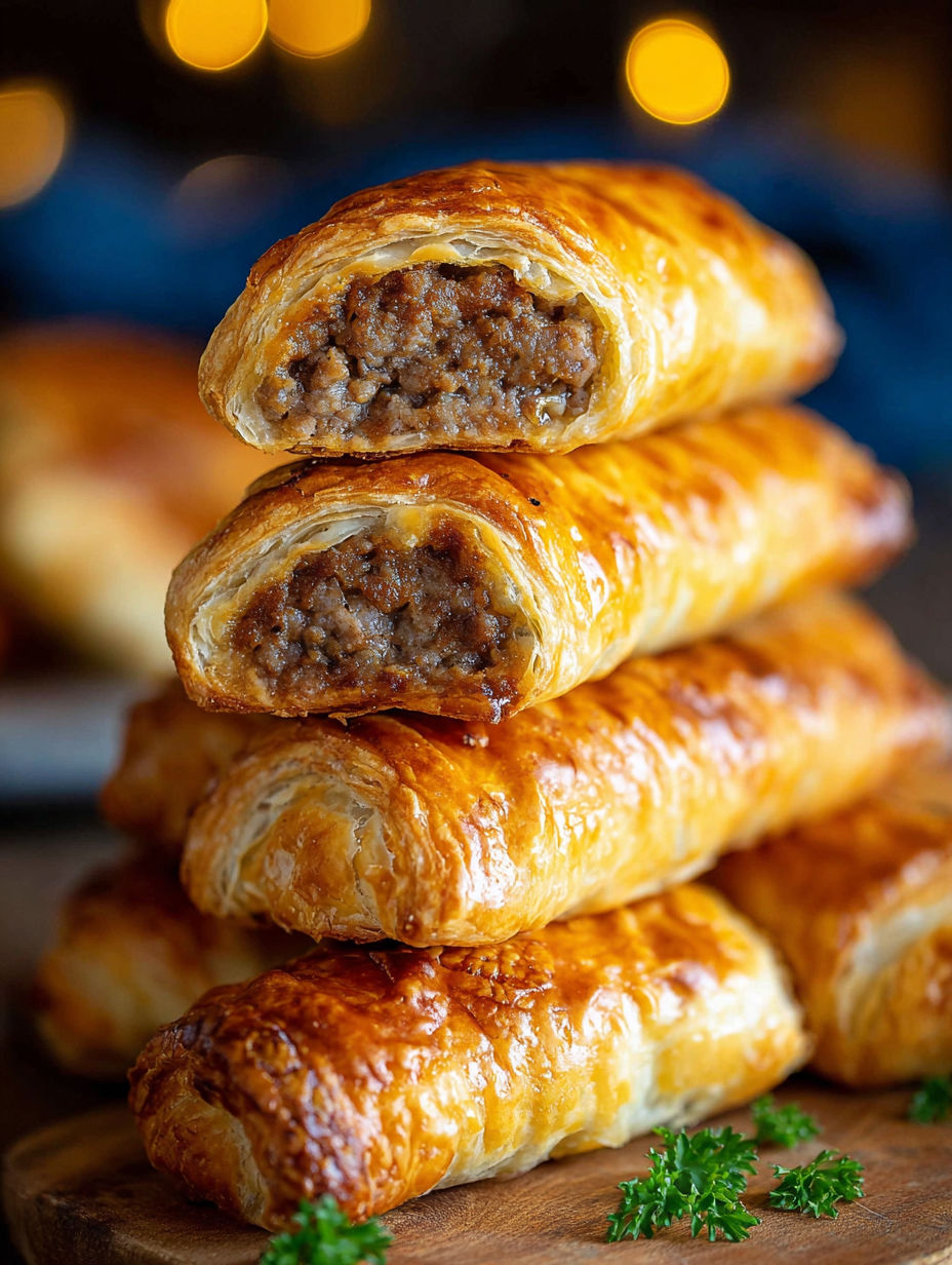 A stack of sausage-filled pastries.