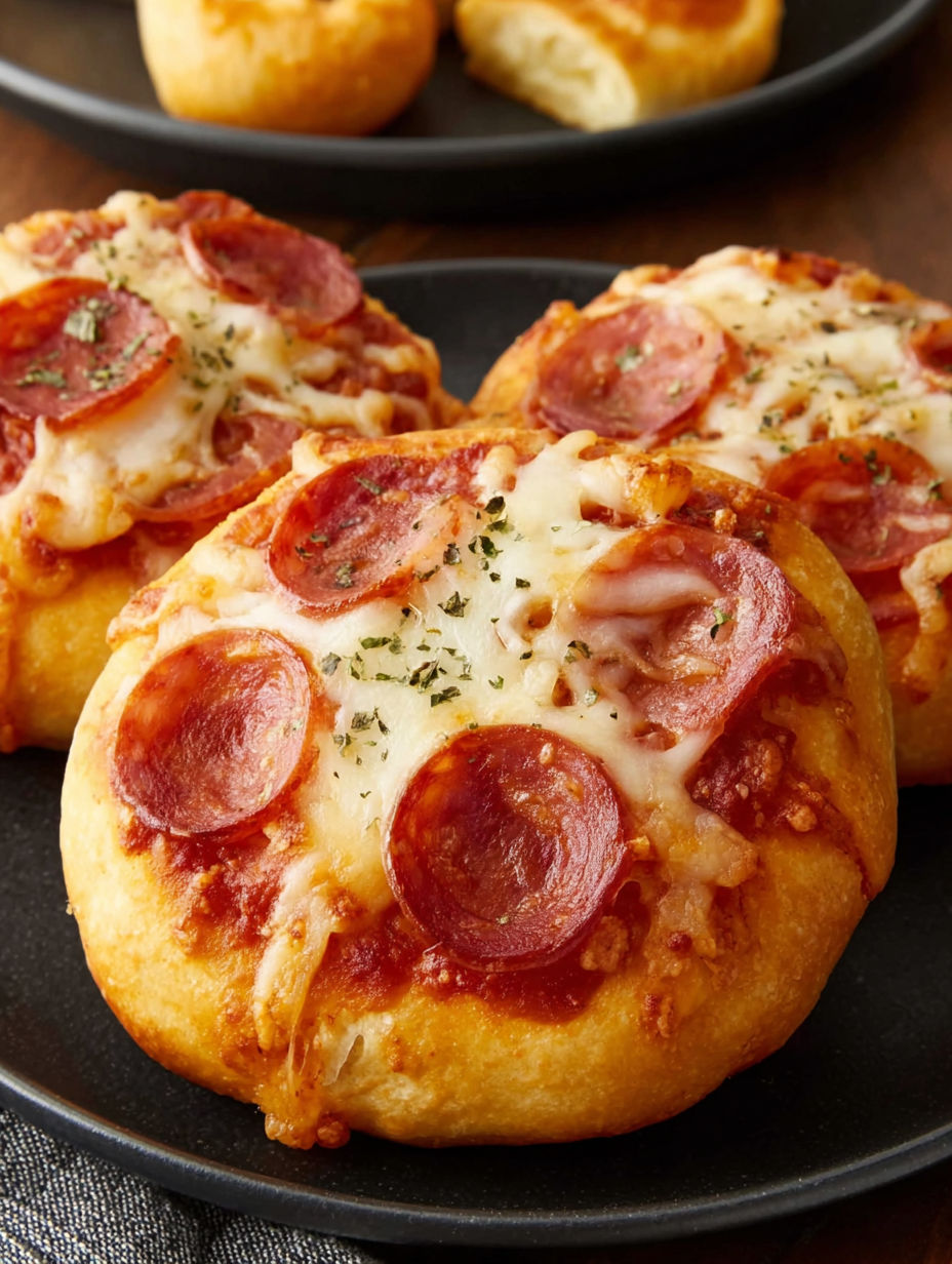 Two pizza breads with pepperoni and cheese.