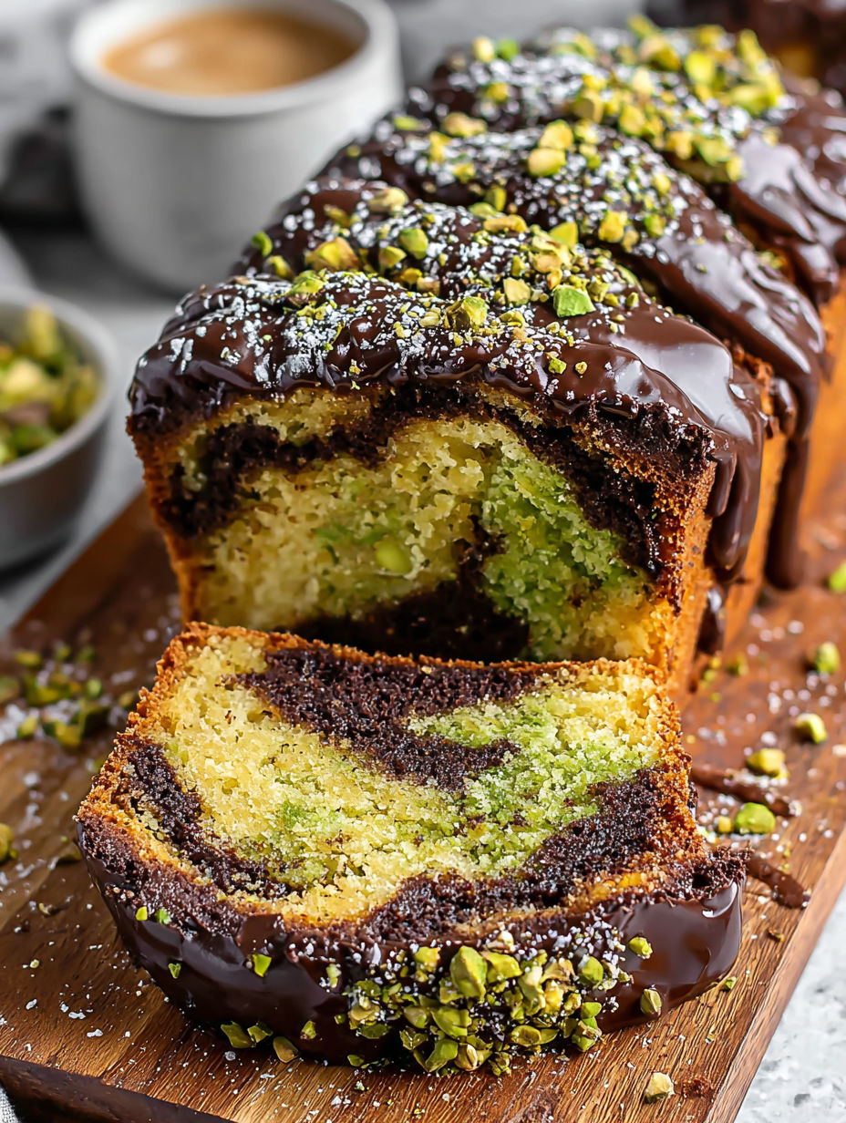 A slice of cake with chocolate and almonds.
