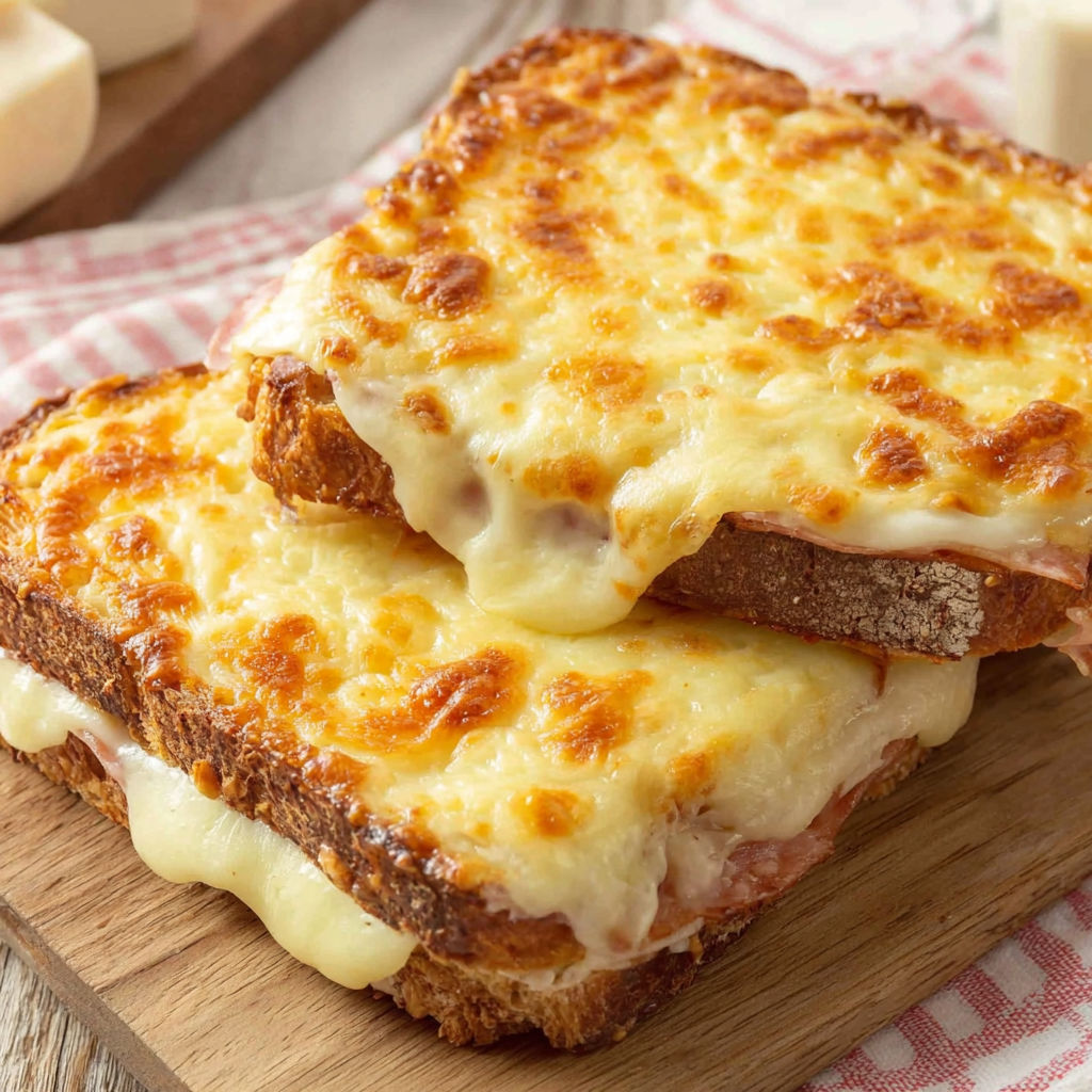 Two pieces of bread with cheese on top.