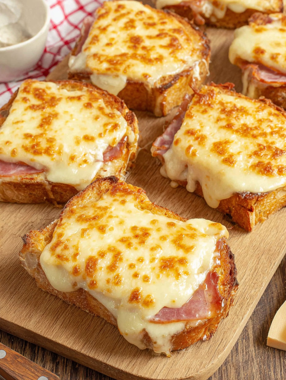 A slice of cheese toast on a wooden table.