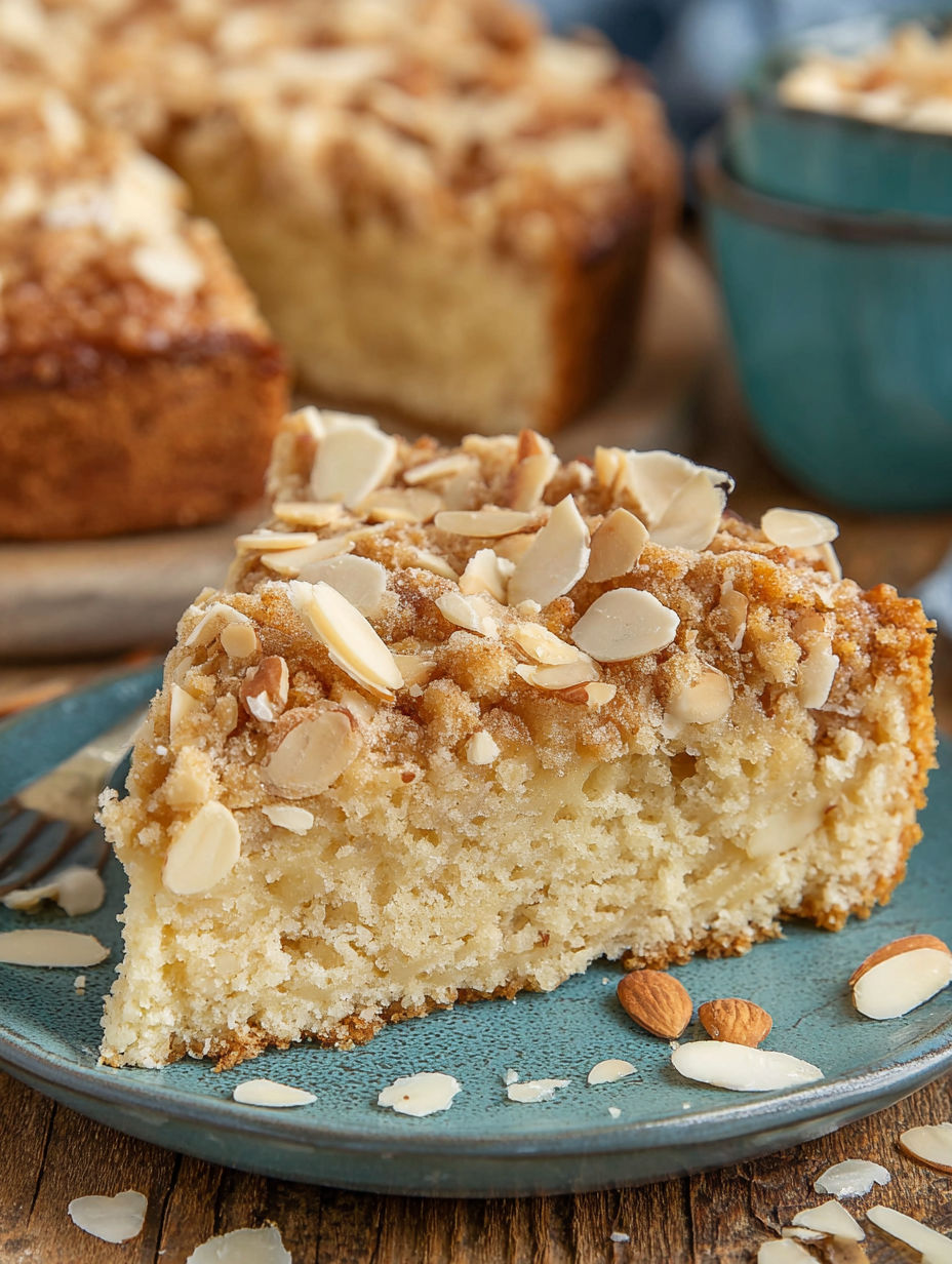 A slice of Mandelkuchen with a zimt-zucker topping.