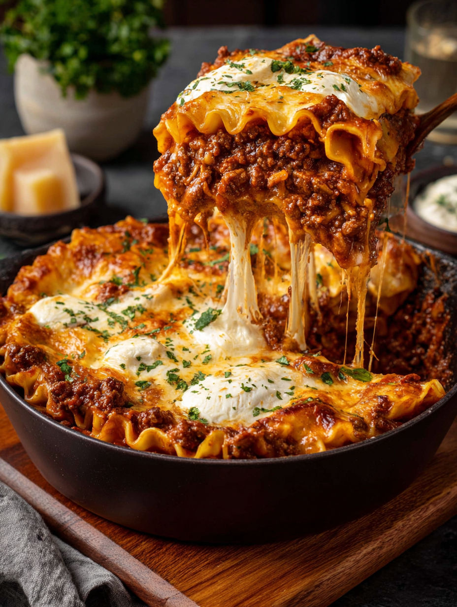 A close up of a lasagna with cheese and meat.