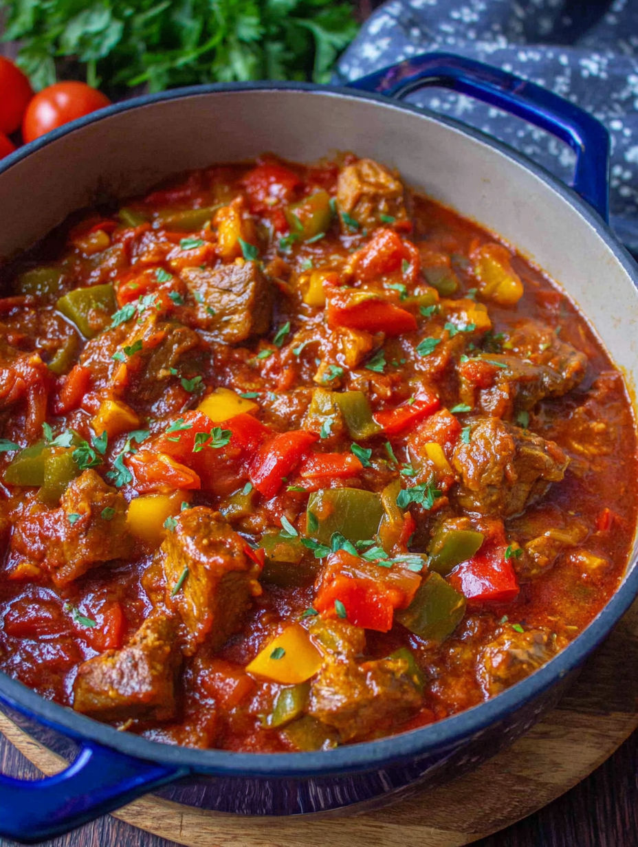 A bowl of meat and vegetables.