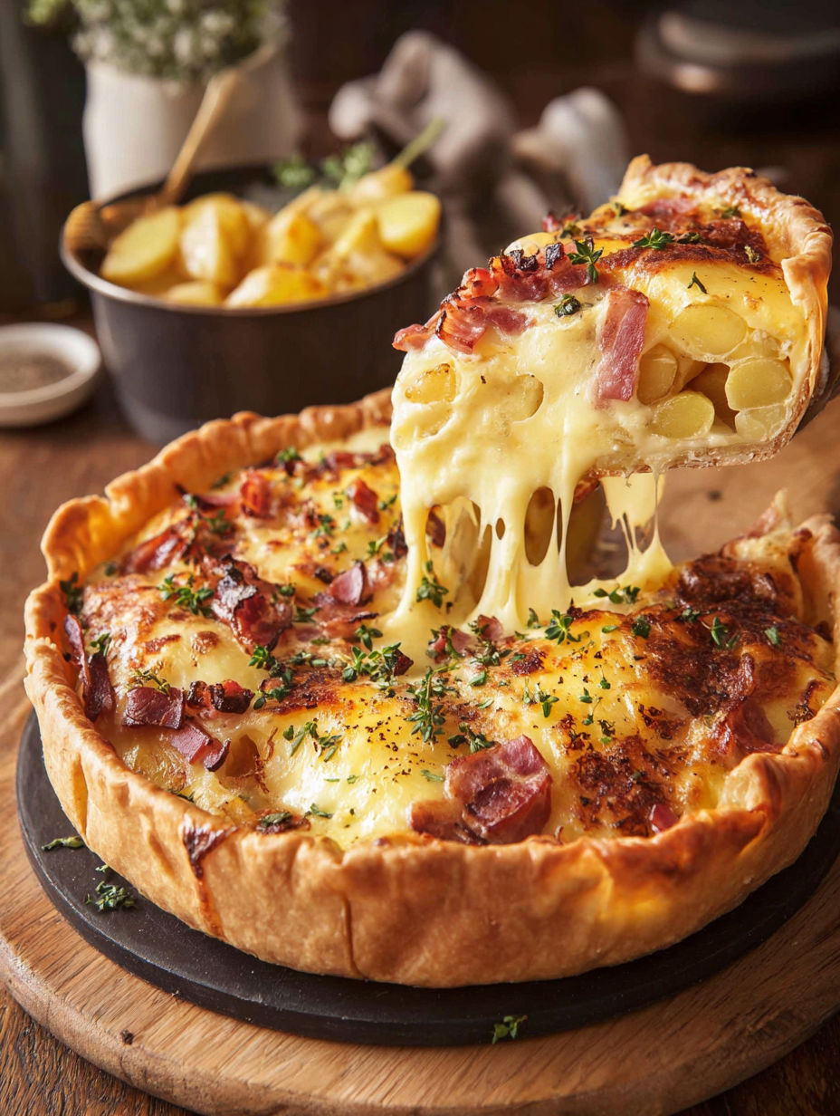 A slice of cheese and bacon pizza.
