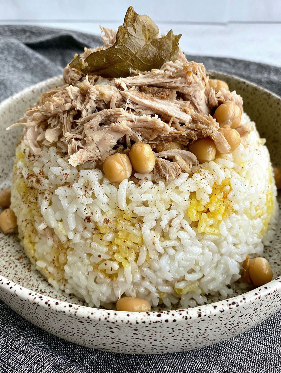 A bowl of rice with meat and beans.
